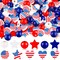 200 Pcs 4th of July Wood Beads Patriotic Independence Day Wooden Beads America Flag Star Heart Round Blue Red White Decor for Memorial Day Craft DIY Garland Tiered Tray Fireplace Decor